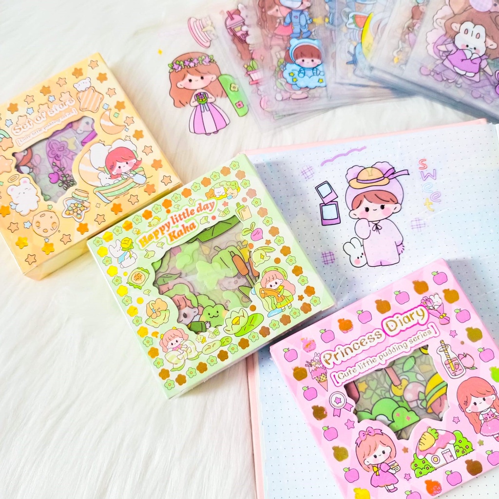 Sticker BOX SENMU Mini Set Momo isi 100 Lembar Daily Manual Cute Pattern Decorative Tape Sticker Gift Box