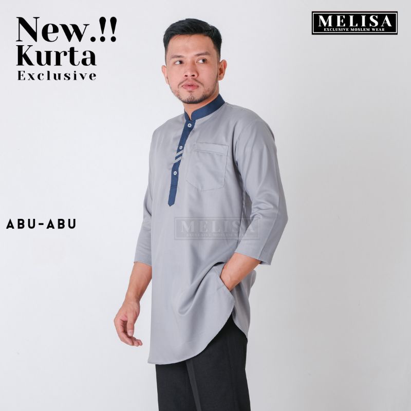 Koko Kurta Dewasa Baju Koko Kurta Pria Lengan 3/4 Warna Abu Abu Bahan Toyobo Super Premium