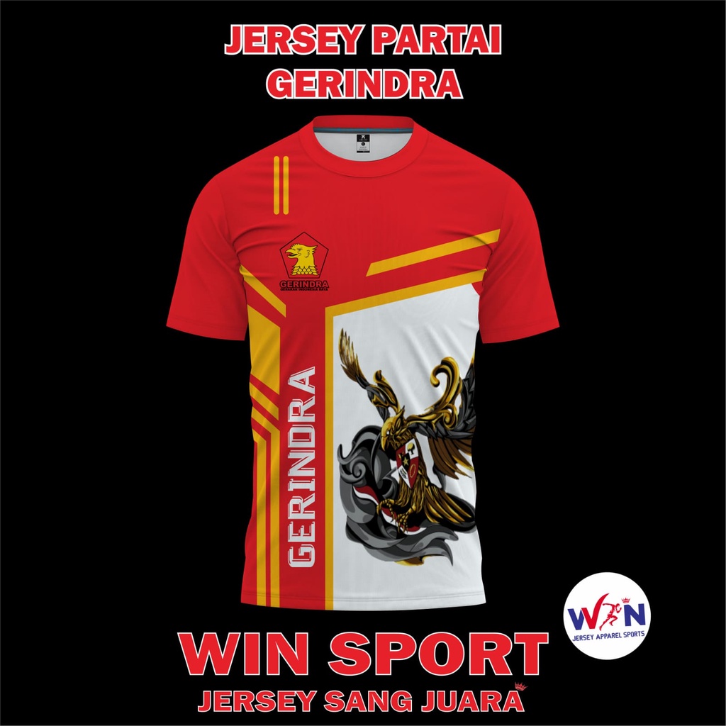 BAJU KAOS PARTAI GERINDRA GERAKAN INDONESIA RAYA BAHAN DRYFIT JERSEY PREMIUM QUALITY LENGAN PENDEK