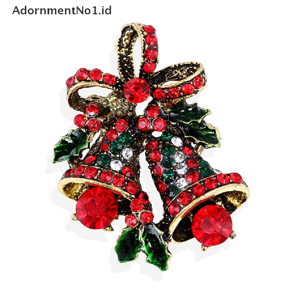 [AdornmentNo1] Kristal Bell Natal Bros Pin Wanita Anak Indah Berlian Imitasi Festival Aksesoris Lencana Hadiah [ID]