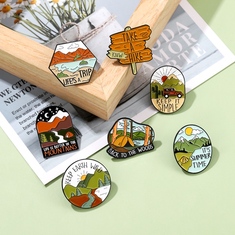 Travel Tema Trendi Bros Kreatif Kartun Menjatuhkan Minyak Kerah Lencana Musim Panas Pegunungan Di Luar Ruangan Mendaki Trip Enamel Pin Pakaian Tas Topi Aksesoris