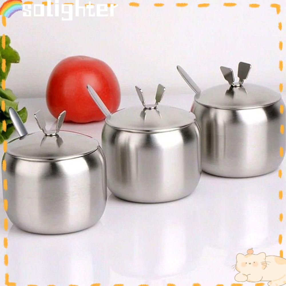 Solighter Toples Penyimpanan Bumbu Dapur Gadget BBQ Masak Herbal Organizer Mangkuk Garam Shaker Toples Kotak Penyimpanan Bumbu