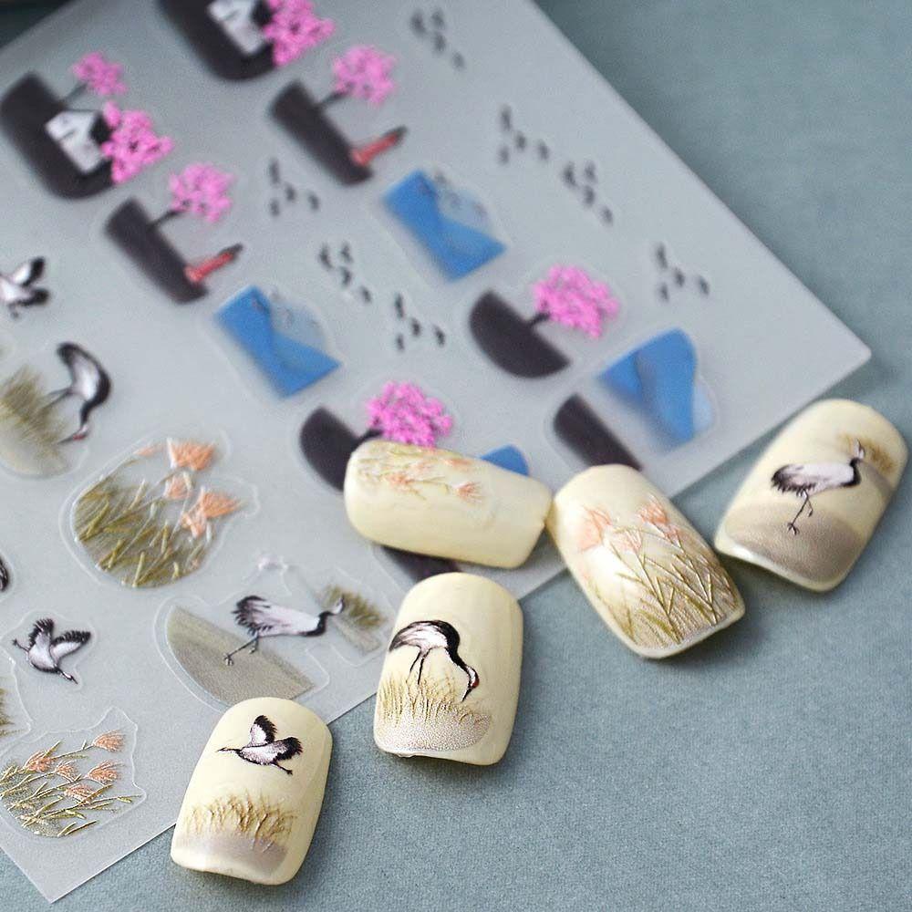 MXBEAUTY Stiker Kuku Cina DIY Nail Art Fashion Gaya Antik Keramik Hutan Karakter Cina Nail Art Dekorasi