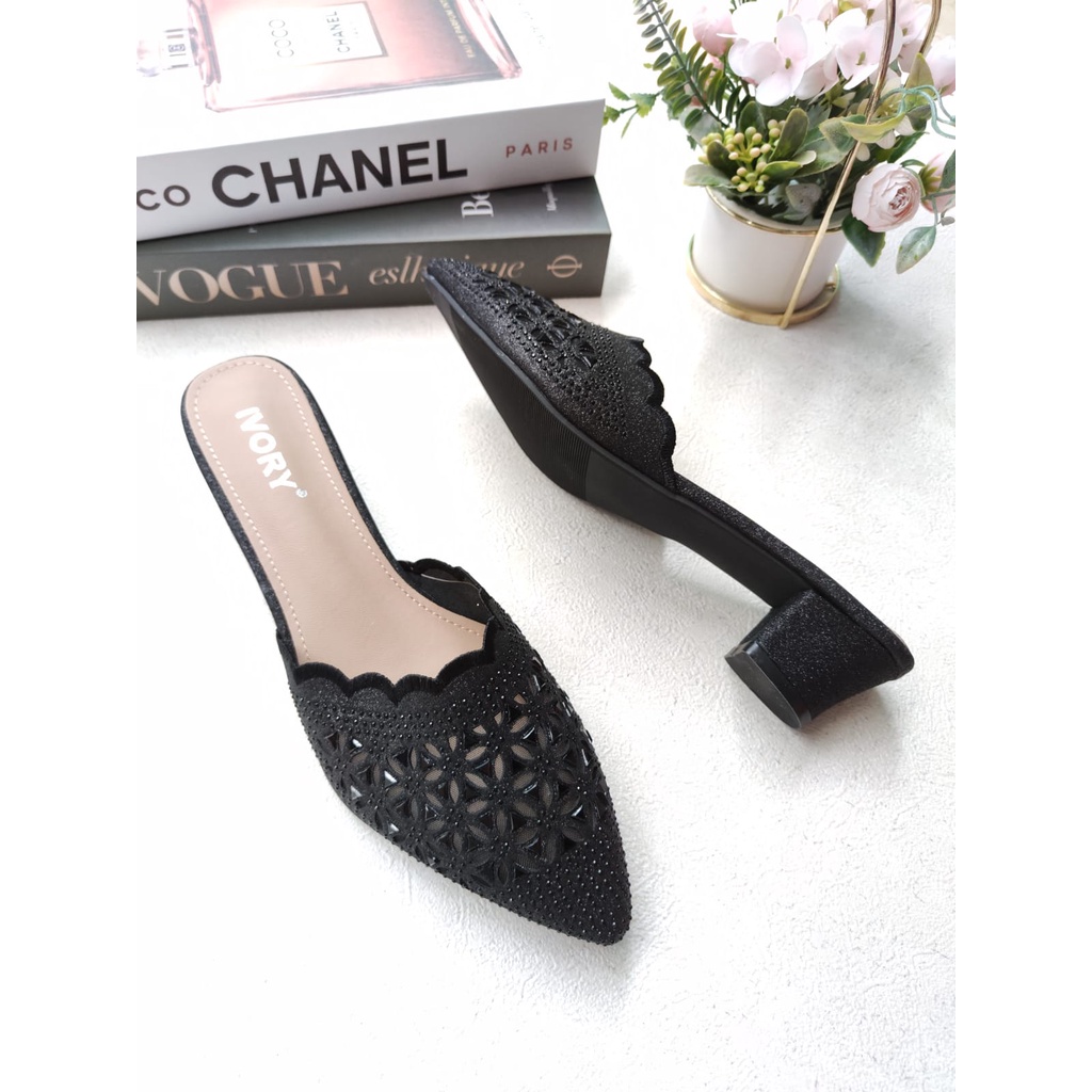 IVORY Sandal Pesta Mules Ukuran Besar Size 41 42 43 44 Glitter Import B533-894