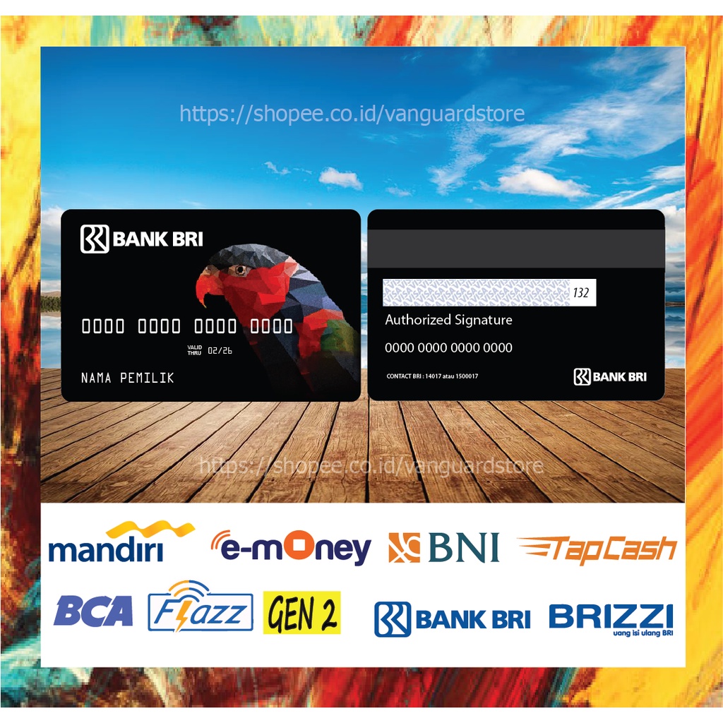 KARTU E MONEY E TOLL KARTU BRI CARD BLACK DEBIT CREDIT EMONEY MANDIRI FLAZZ BCA BNI TAPCASH BRIZZI BRI - 2 SISI