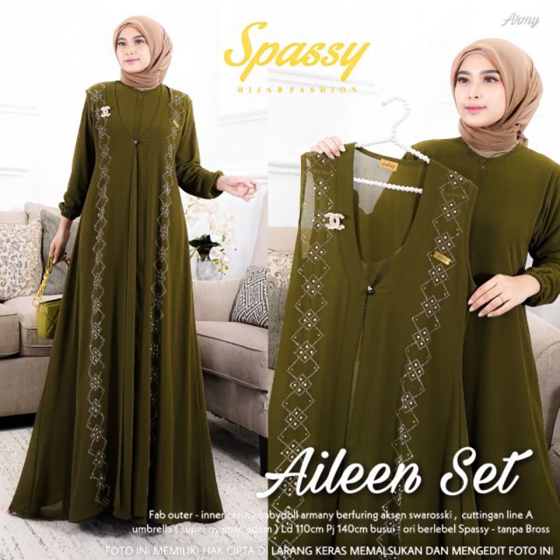 Busana Muslim Wanita Terbaru Gamis Putih Set Outer Panjang Bahan Ceruty Babydoll Setelan Jumbo Baju Kondangan Wanita Kekinian Aileen Set