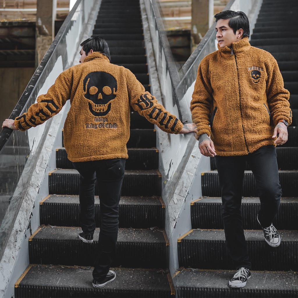 JAKET SHERPA BULE SKULL SMILE