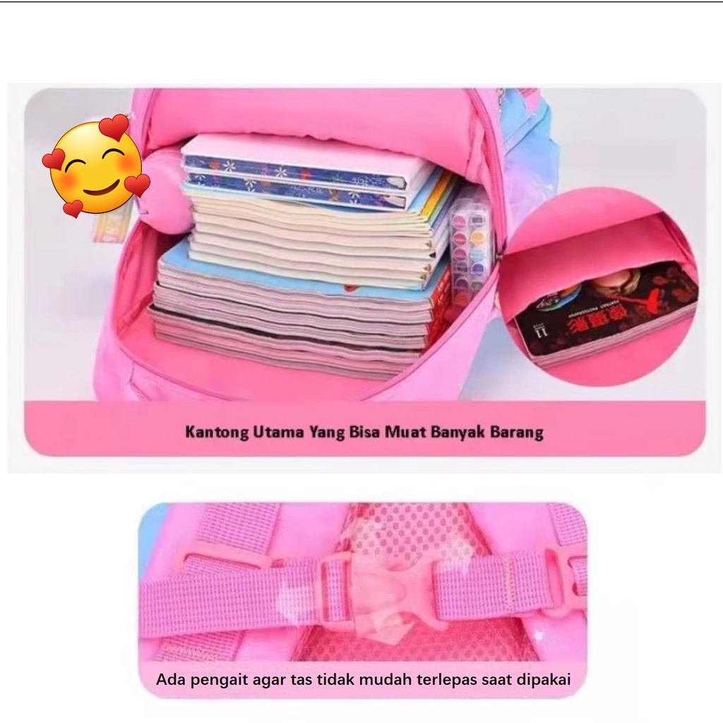 Gratis Gantungan ! Ransel Sekolah Tas Anak Perempuan SD Import Backpack Rainbow model Alto 1605/1609 Model Pintu Kulkas