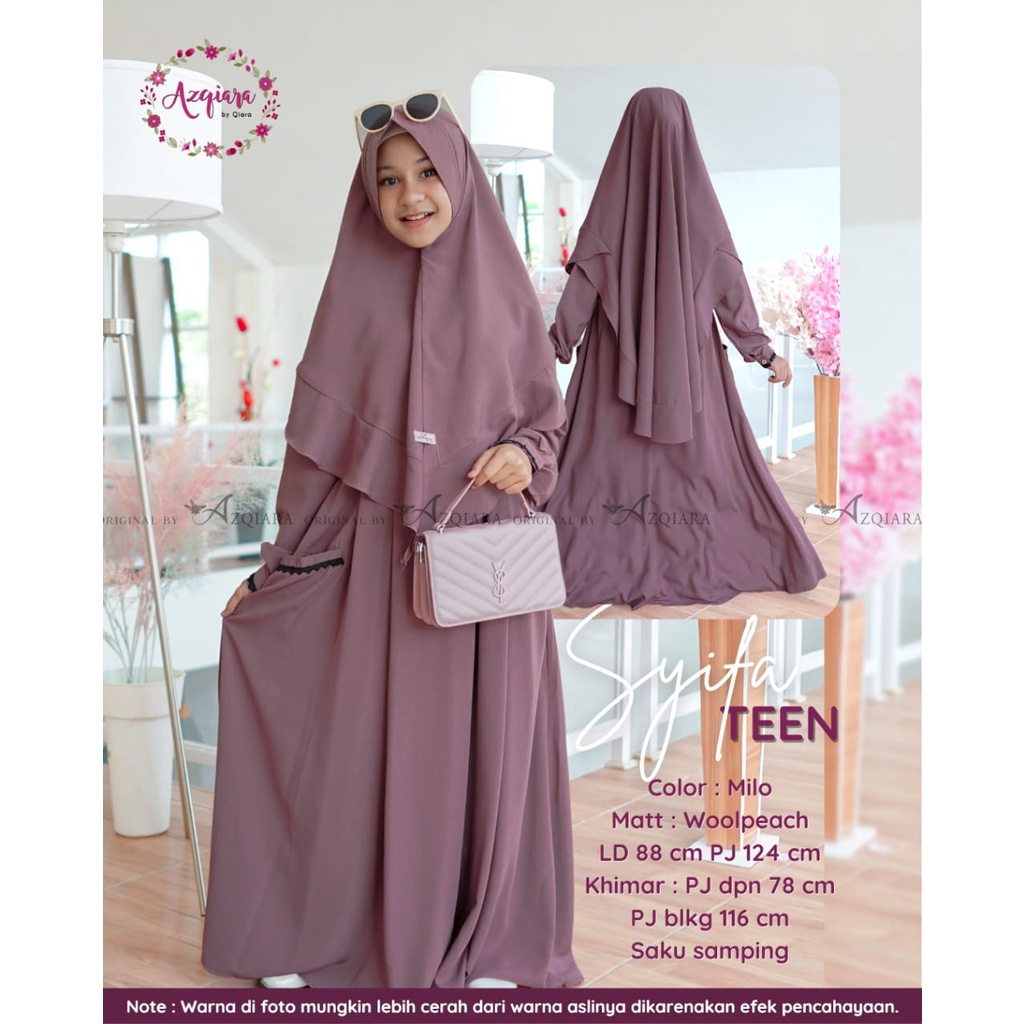 gamis syari anak remaja polos usia tanggung bahan adem jilbab antem