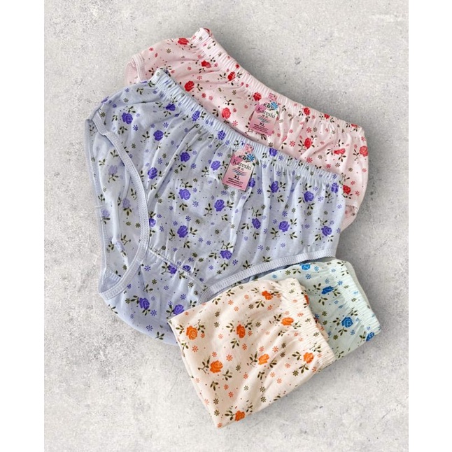 6/12 Pcs Cd Perempuan Dewasa Bordir Polos Sablon  Bunga Celana Dalam Wanita  Kareshi 9901 9902 9903