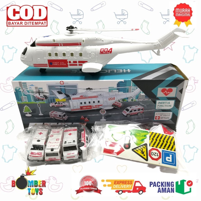 MAINAN ANAK HELICOPTER MOBIL AMBULANCE POLISI DIY BUILDING KADO UNIK