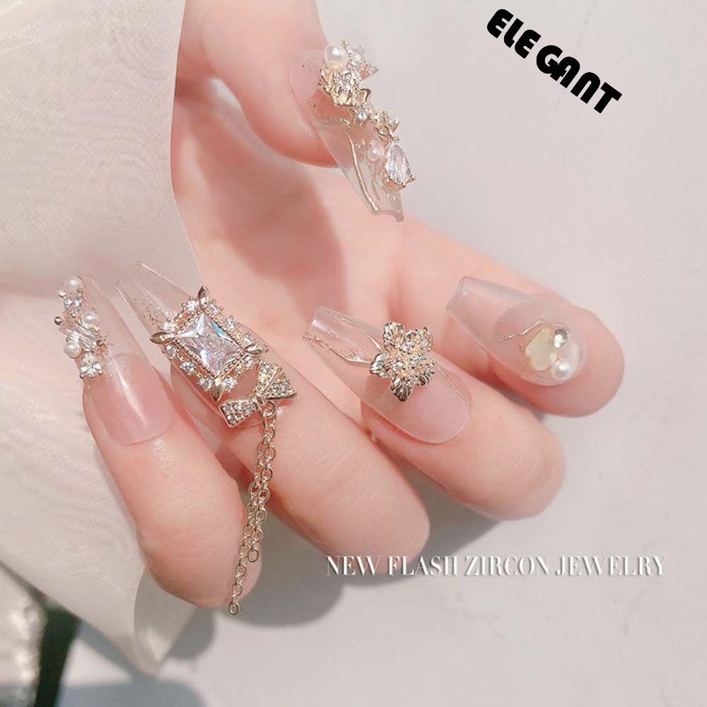 Liontin Mutiara Berlian Imitasi Bentuk Bunga Clover Pita Gaya Jepang Untuk Dekorasi Nail Art Manicure