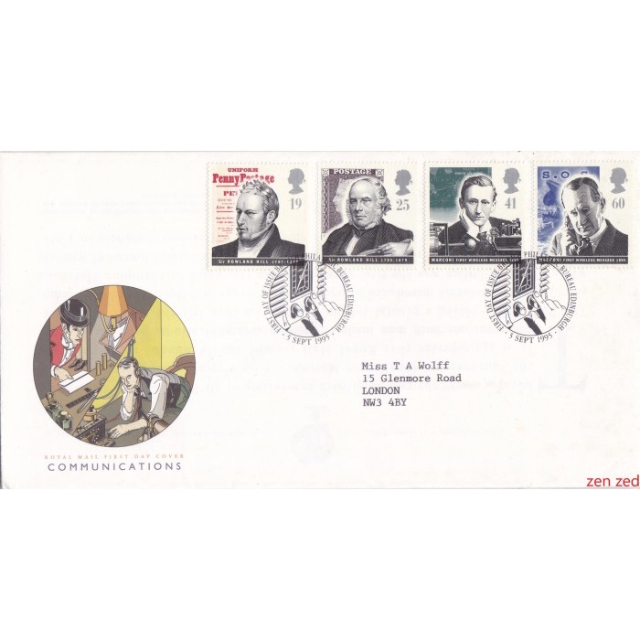 

A788 Prangko Inggris FDC 1995 Pioneers of Communication 1 Pcs