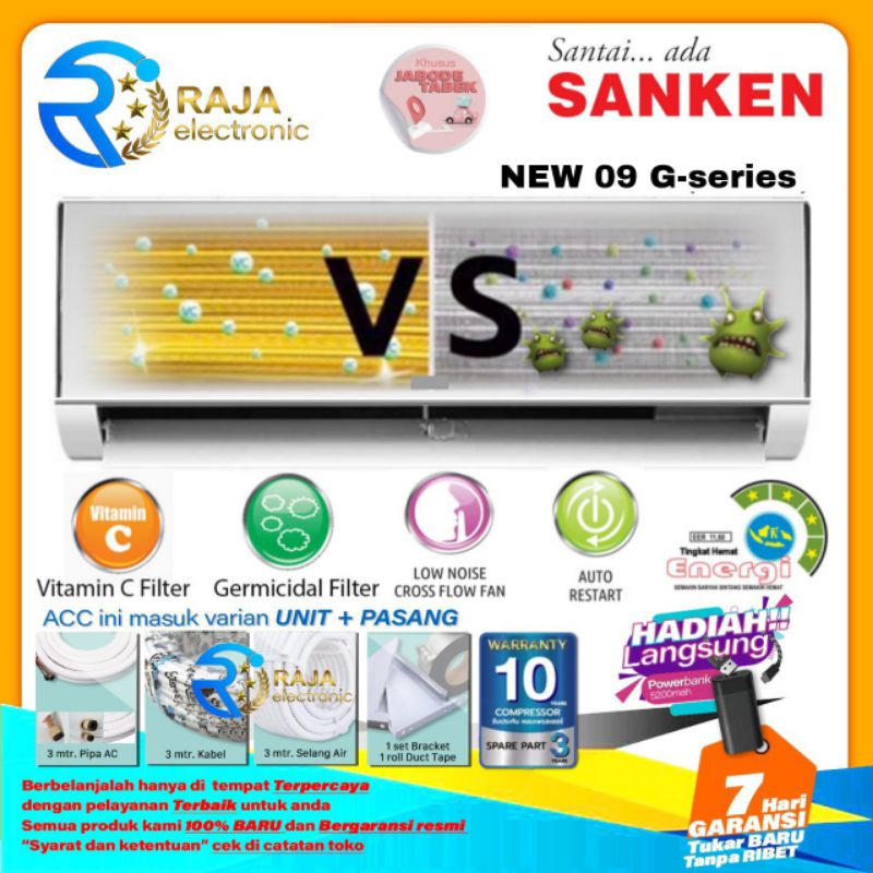 AC SANKEN 1 PK NEW 09 G-series GOLD FIN LOW WATT VITAMIN C + INSTALASI PEMASANGAN