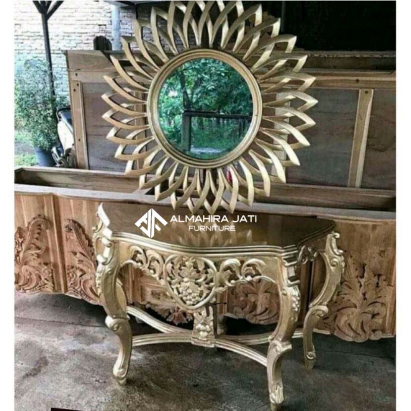 FIGURA CERMIN DINDING MATAHARI KAYU JATI || CERMIN HIAS MOTIF MATAHARI || CERMIN DINDING KAYU JATI U