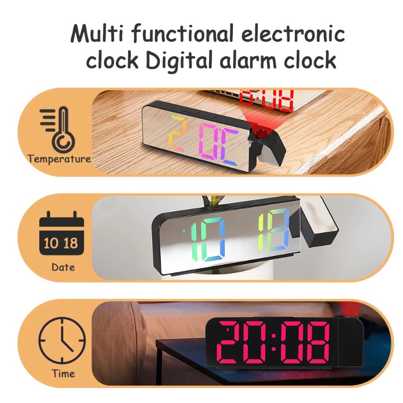 jam Meja Unik Proyektor Desk Clock LED Digital Alarm Projection 180°