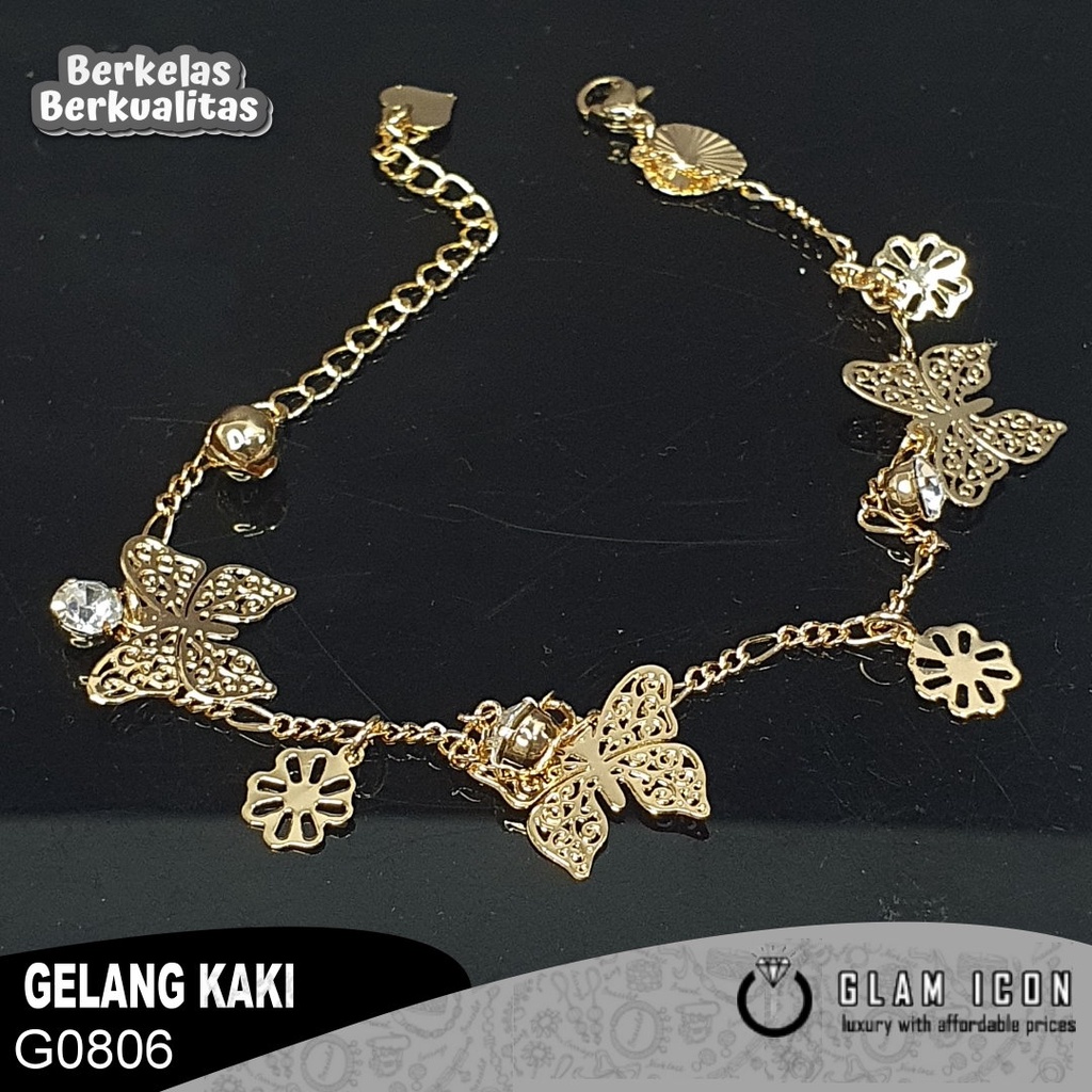 GLAMICON JEWELRY-Gelang Kaki Wanita Motif Kupu kupu ukir bunga G0125 GKG