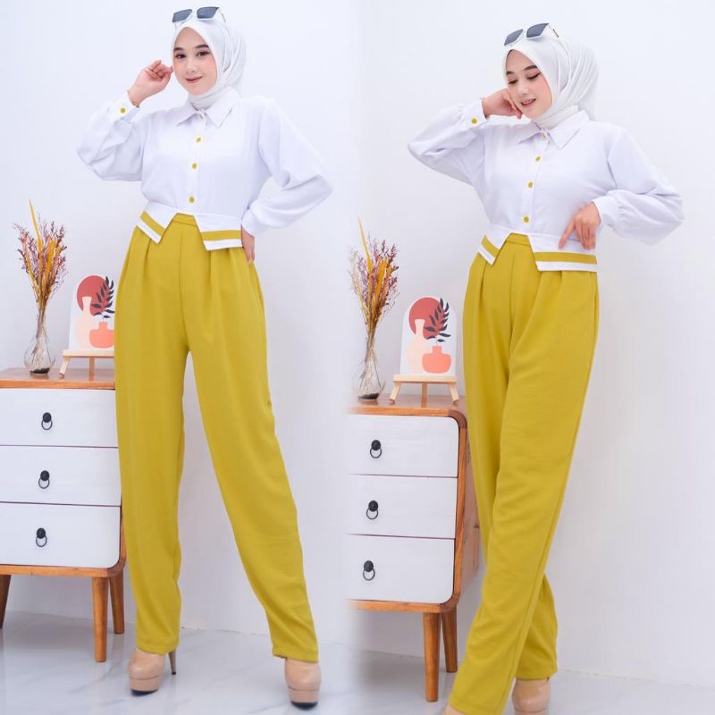 OLIVE SET CRINKLE CELANA POPAYE LD 110 // OLIVE SETELAN CRINKLE POLOS TERBARU // OLIVE CELANA POPAYE