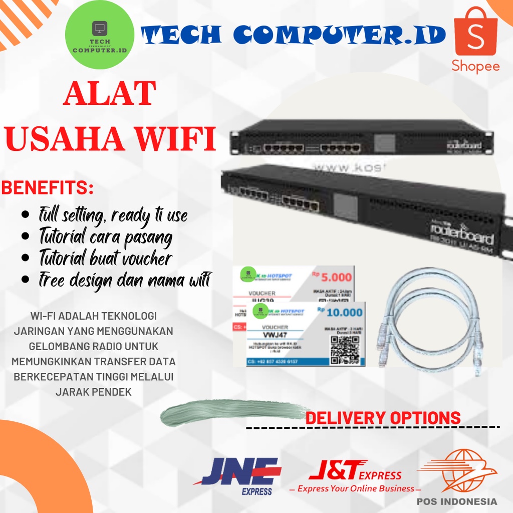 Full Paket Alat Usaha Wifi NET Sistem Voucher Hotspot Billing, dengan Mikrotik RB3011UIAS-RM | Ready