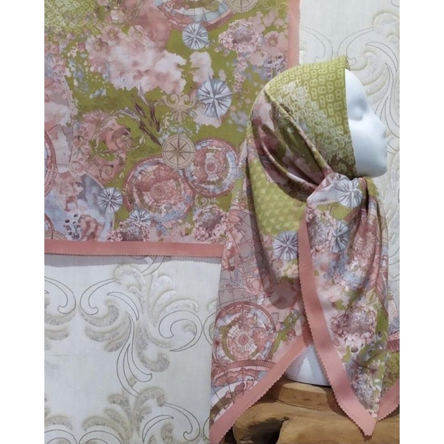HIJAB VOAL MOTIF GI HIJAU LEMON KOMBI