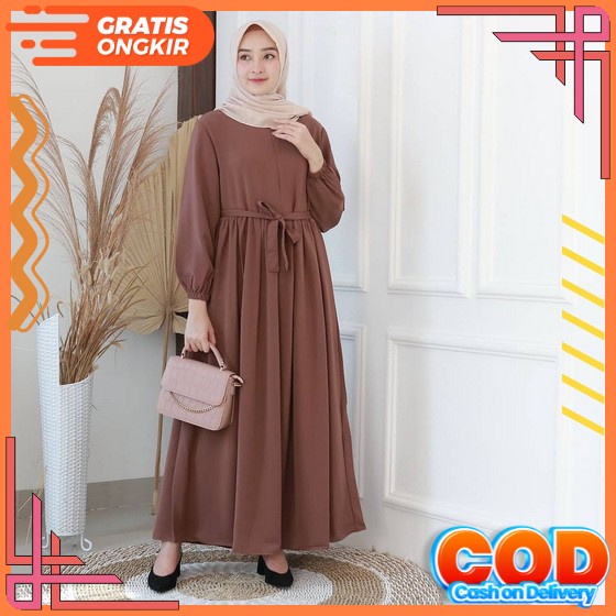 Gamis Viral Terbaru 2022Model Baru Remaja Crinkle Set Hijab Katun Rayon Premium Polos Adem Muslimah 