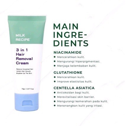 MILK RECIPE 4 IN 1 HAIR REMOVAL CREAM/Krim Penghilang Bulu Perontok 70gr