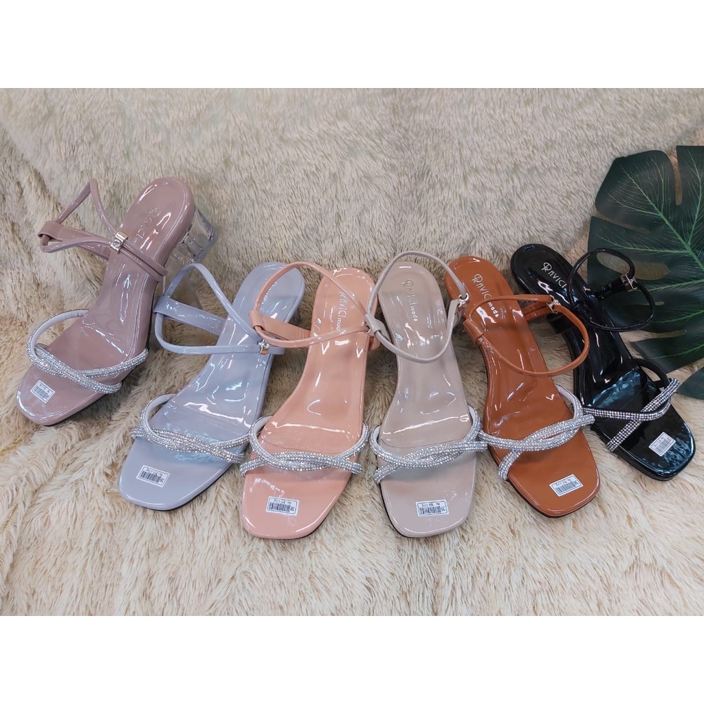 Sandal wanita heel tali mutiara sandal heel kaca sandal terbaru