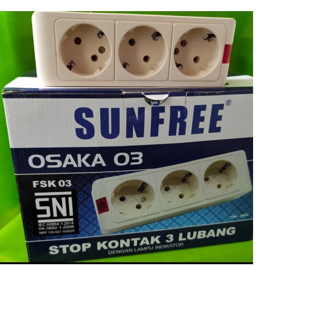 Sunfree Stop Kontak Arde 3 Lubang Tanpa Kabel SNI Colokan Listrik 3