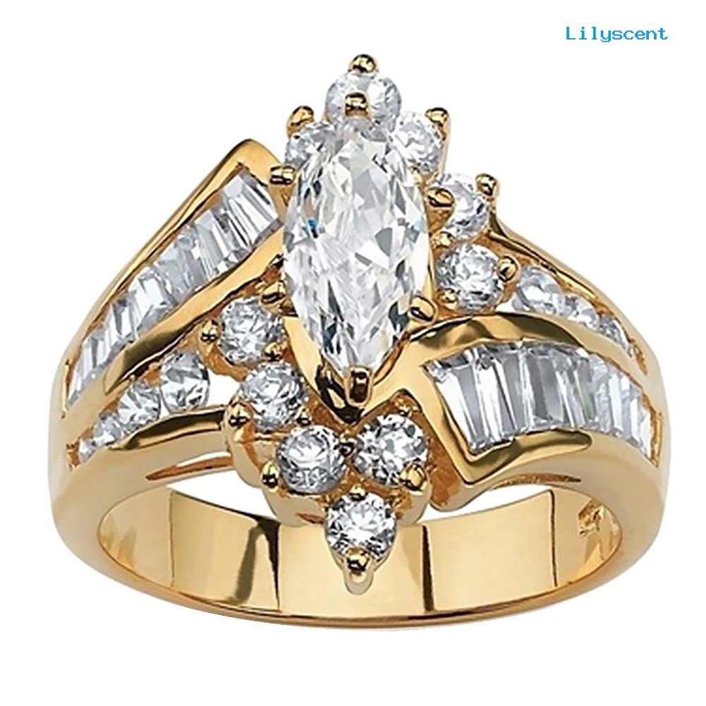 [LS] Wanita Marquise Cut Cubic Zirconia Engagement Anniversary Jari Cincin Perhiasan