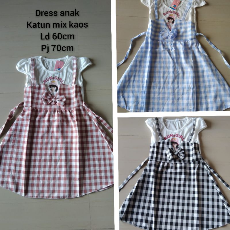 Dress anak katun mix kaos ld 60cm