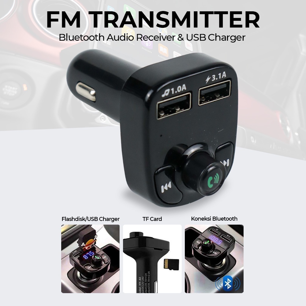 Jinserta Bluetooth Audio Receiver FM Transmitter USB Charger - E0293 - Black