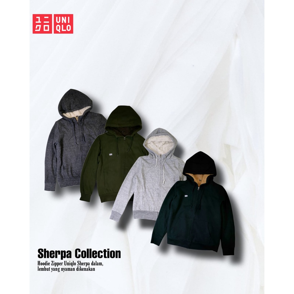 Hoodie Sherpa Uniqlo Sherpa Grey Color