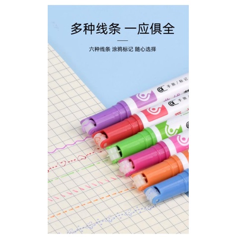 

[PS] 6 pcs Pulpen Highlighter stabilo bentuk garis motif lucu bunga hati stationary impor murah