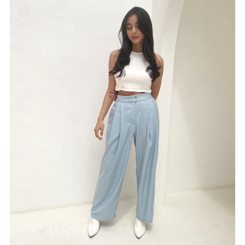 Peach Poppy VIVIAN  Soft Twill Pants Detail with 1 Button - Celana Panjang Wanita Twill Premium 1 Kancing