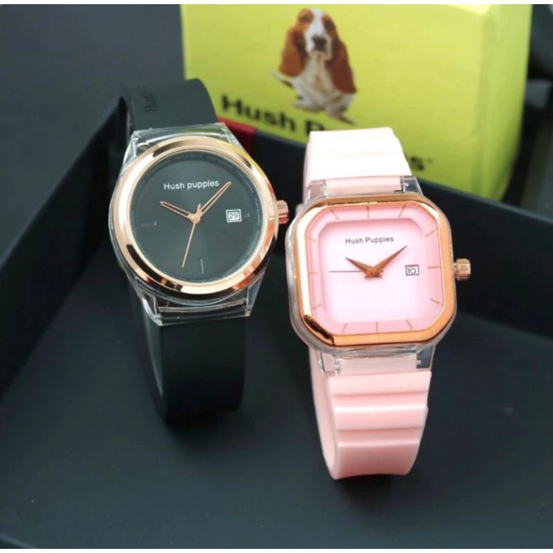 (Cod)Jam Tangan Wanita Buy1 Get1 Hushpuppies Sergi Crono1+Bulat Crono1 Tanggal Aktif Strap Rubber/Karet(Dikirim Jakarta)