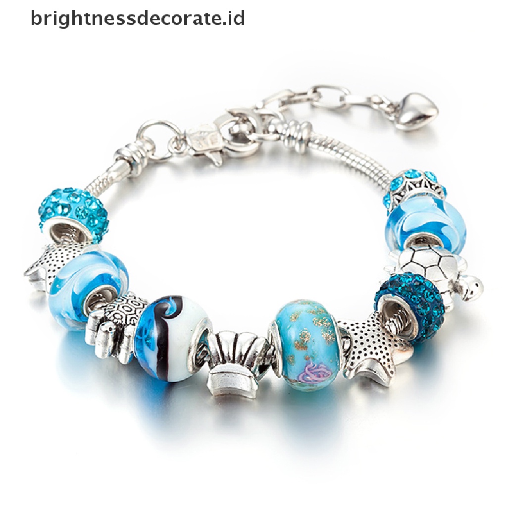 [Birth] Ocean Shell Biru Kristal Manik-Manik Rantai Bangle Gelang Wanita Gadis Pesona Perhiasan [ID]