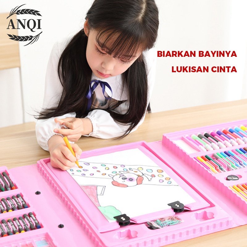 ANQI 1888 Krayon Anak Set Koper 150 in 1 Crayon Full Alat Melukis Mewarnai Set KIDS LAND VS-1859