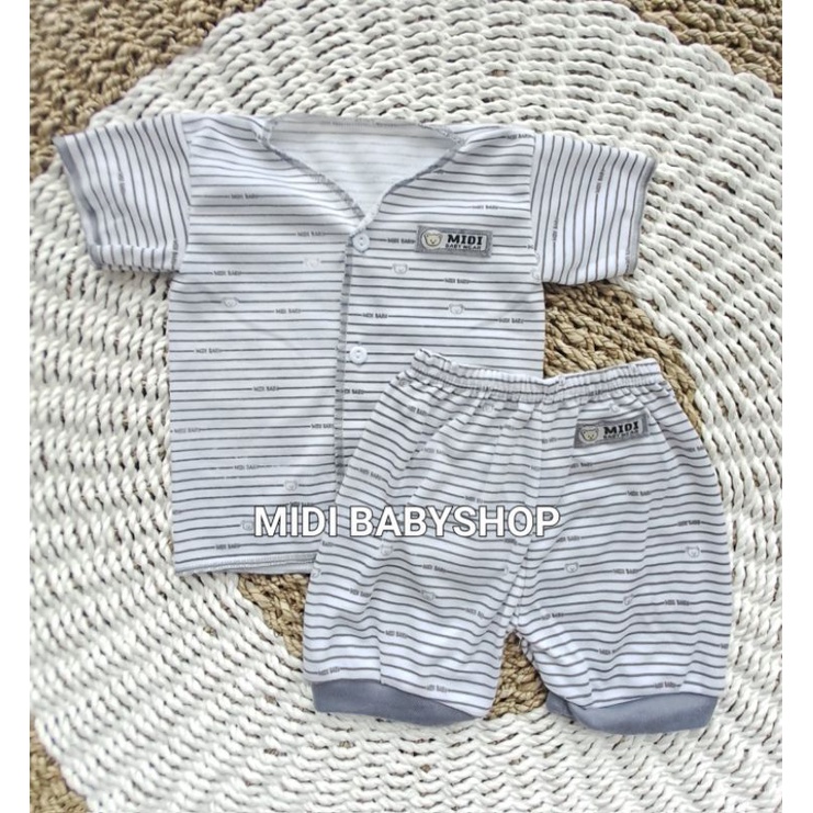 Serian Abu - 3 Stel Setelan Baju Bayi Tangan Pendek Celana Pendek Bayi 0 - 3 Bulan Grey Series Midi Babywear