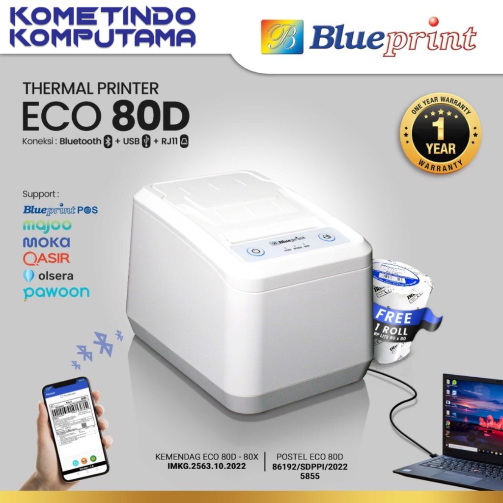 ECO 80D DESKTOP THERMAL PRINTER BLUETOOTH+USB+RJ11BLUEPRINT BP-ECO80D