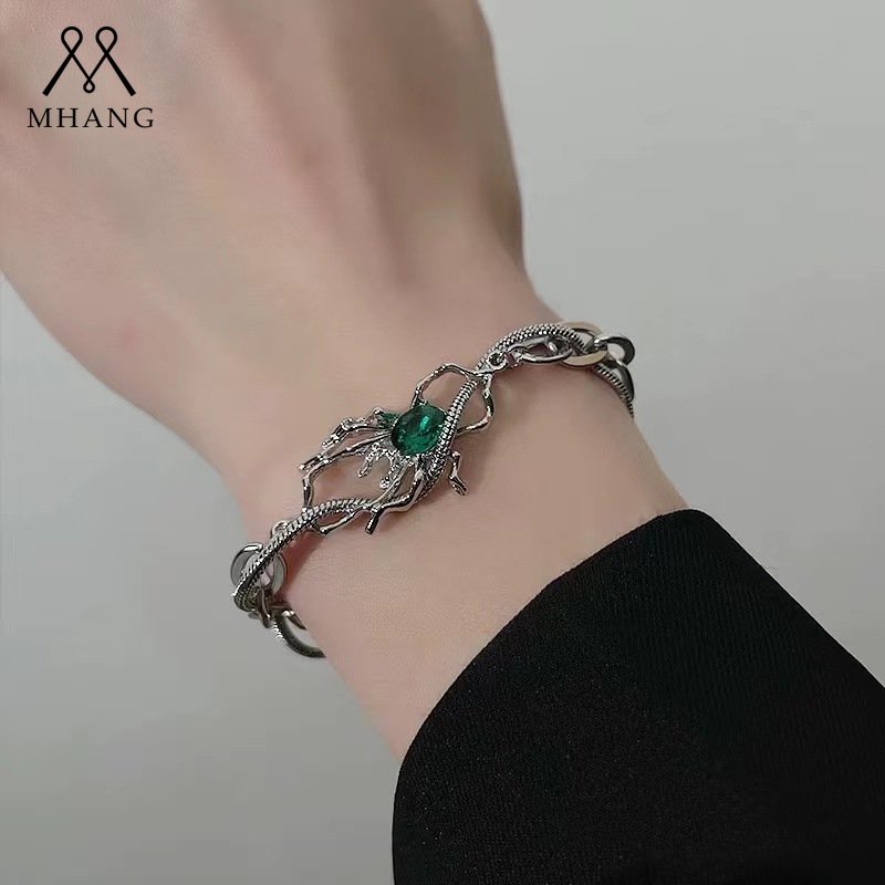 Punk Angin Ganda Spider Gelang Baja Titanium Ins Kepribadian Hip-hop Emerald Bracelet