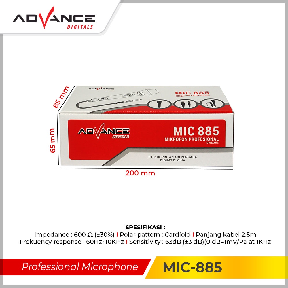 Advance MIC 885 Professional Dynamic Microphone Kabel 2.5M Black