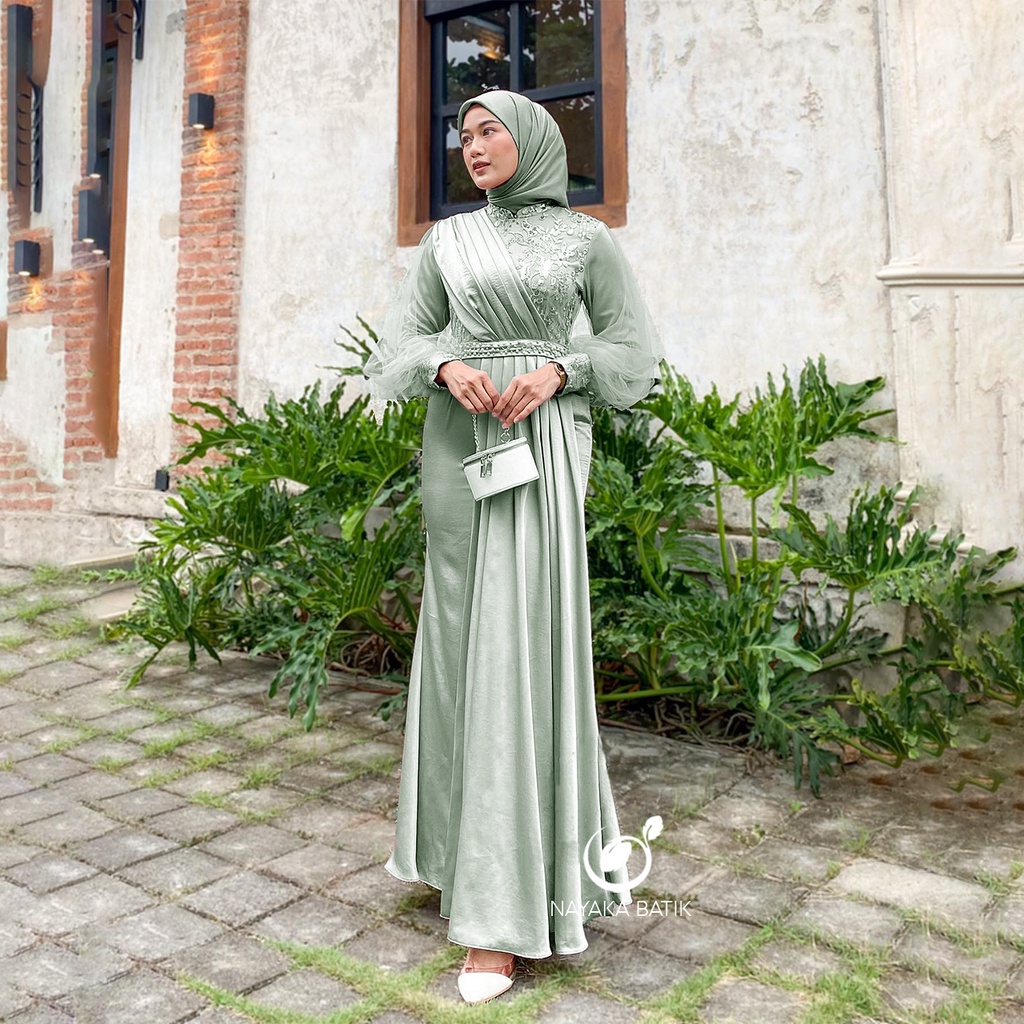 NAYAKA BATIK - Maxi Dress Kondangan Melody Gamis Brukat Tulle Mutiara Dress Lebaran Terbaru 2023 Adeeva Maxi Amara Dress