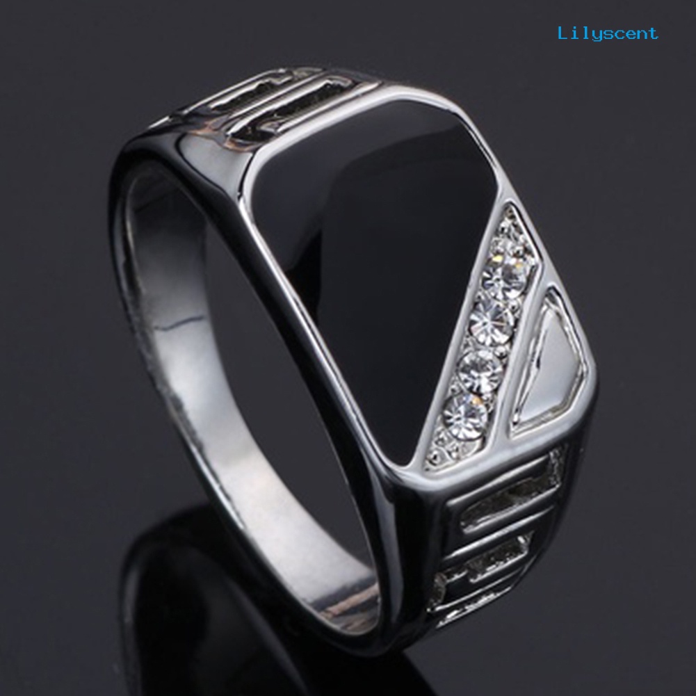 [LS] Fashion Pria Ringkas Segitiga Minyak Drip Berlian Imitasi Pesona Lebar Cincin Jari Band