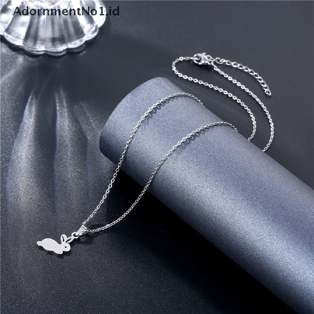 [AdornmentNo1] Trendy Rabbit Pendant Necklace Vintage Pendant Perhiasan Hewan Baja Titanium Lucu Kalung Kelinci Putih Rantai Klavikula Punk Hip Hop Street Rabbit Necklace [ID]