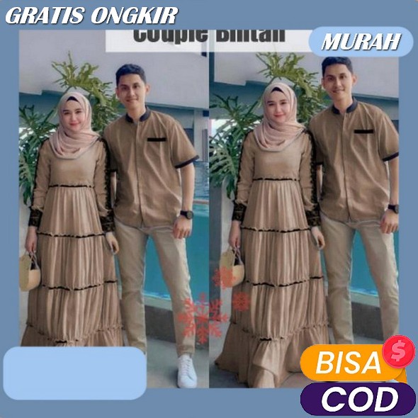 Gamis Rayon Motif Bella/Homeydres Gamis Couple Lebaran Baju Muslim Kapel Pasangan Suami Istri Tervir