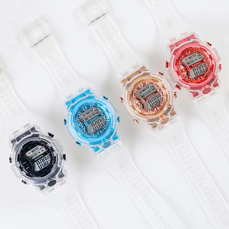 Jam Tangan Wanita LED Tali Rubber Transparan S-Sport Digital Fashion Import