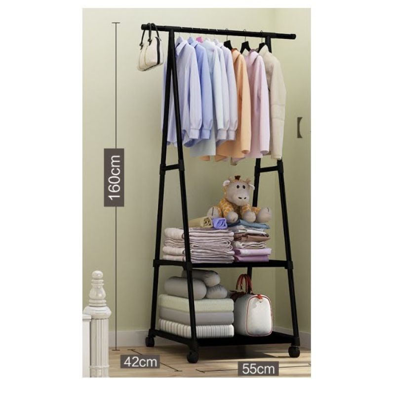 [RA] RAK STAND TRIANGLE HANGER SEGITIGA RODA BAJU TAS BUKU SERBAGUNA