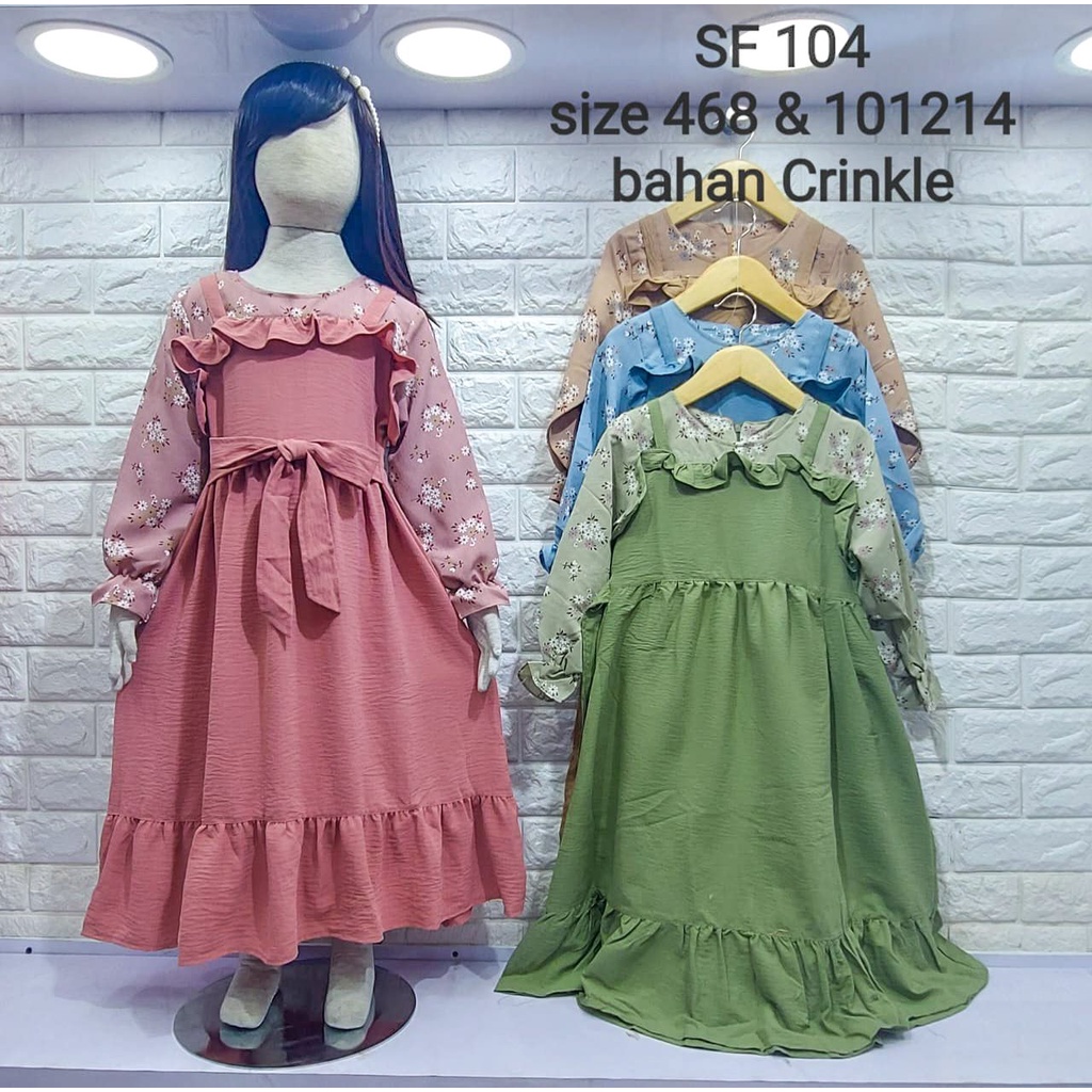 Gamis Anak Tali renda 4-12th crinkle premium