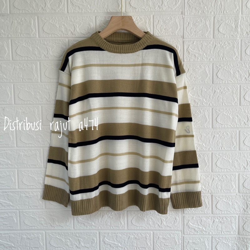 SWEATER RAJUT MARSAK OVERSIZE STRIPPE BLOUSE WANITA LENGAN PANJANG