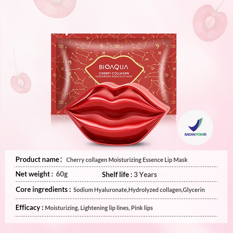 [BPOM][100% ORIGINAL] Bioaqua Cosmetics masker bibir Cherry collagen Moisturizing Essence Lip Mask 60g